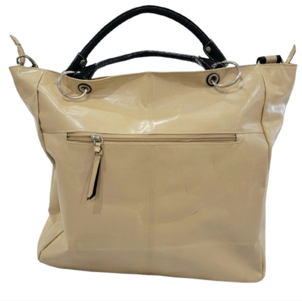 Nino Bossi Genuine Leather Tote Bag Beige LChic Beige Handbag with Black Accents - Picture 2 of 10